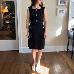 Vintage 1960s Cotton Silhouette Black Summer Dress